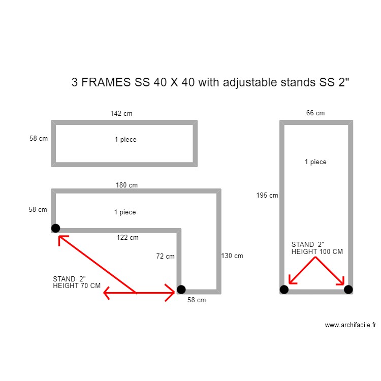 Permsub frames SS for counter and desk. Plan de 3 pièces et 30 m2