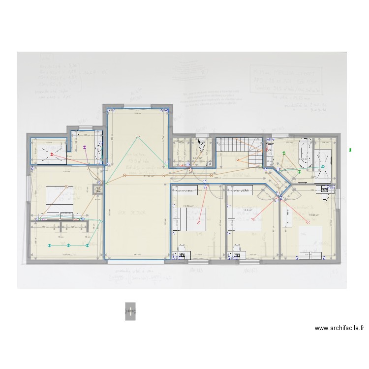 morane manu. Plan de 10 pièces et 127 m2