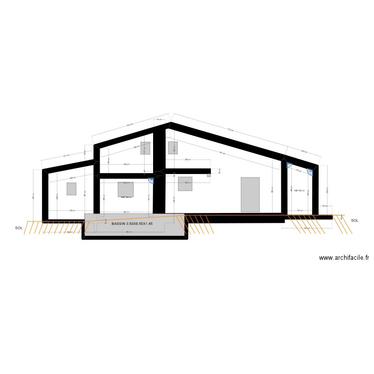 PISCINE PROFIL . Plan de 2 pièces et 14 m2