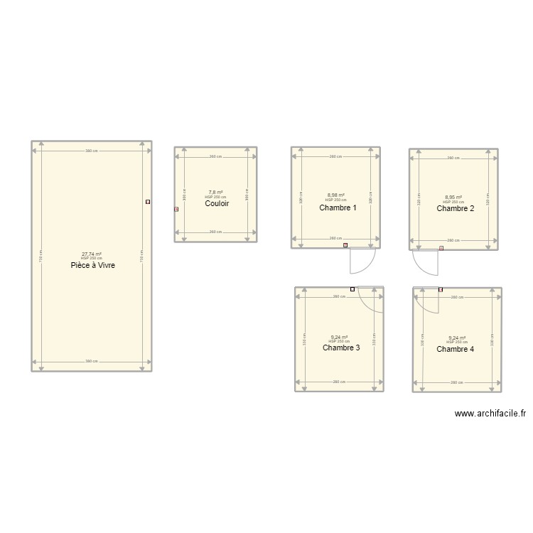 ac zamparo. Plan de 6 pièces et 72 m2