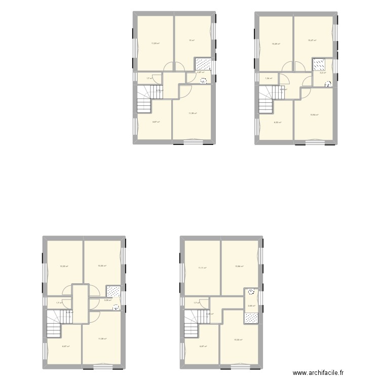 Niveau 1. Plan de 28 pièces et 198 m2