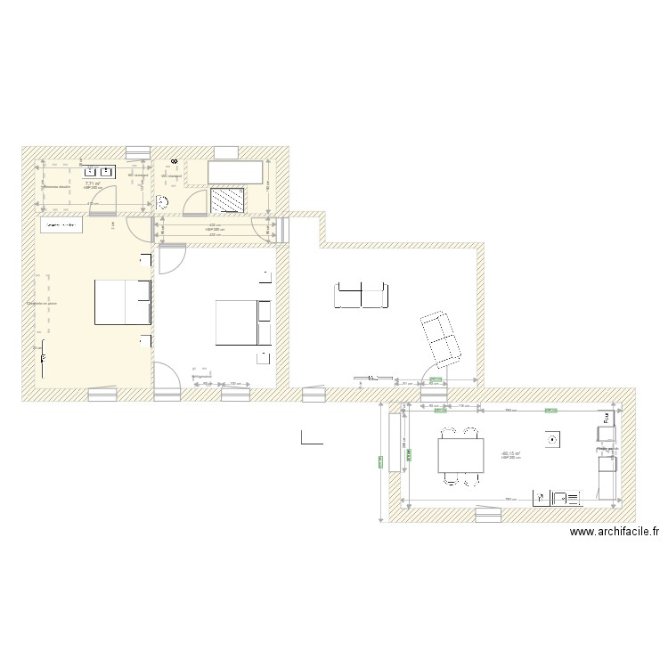 Projet2ChambresMaison. Plan de 3 pièces et 41 m2