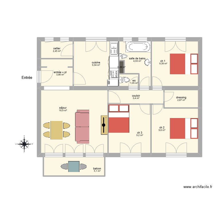 DUMONTIER vignettes. Plan de 13 pièces et 80 m2