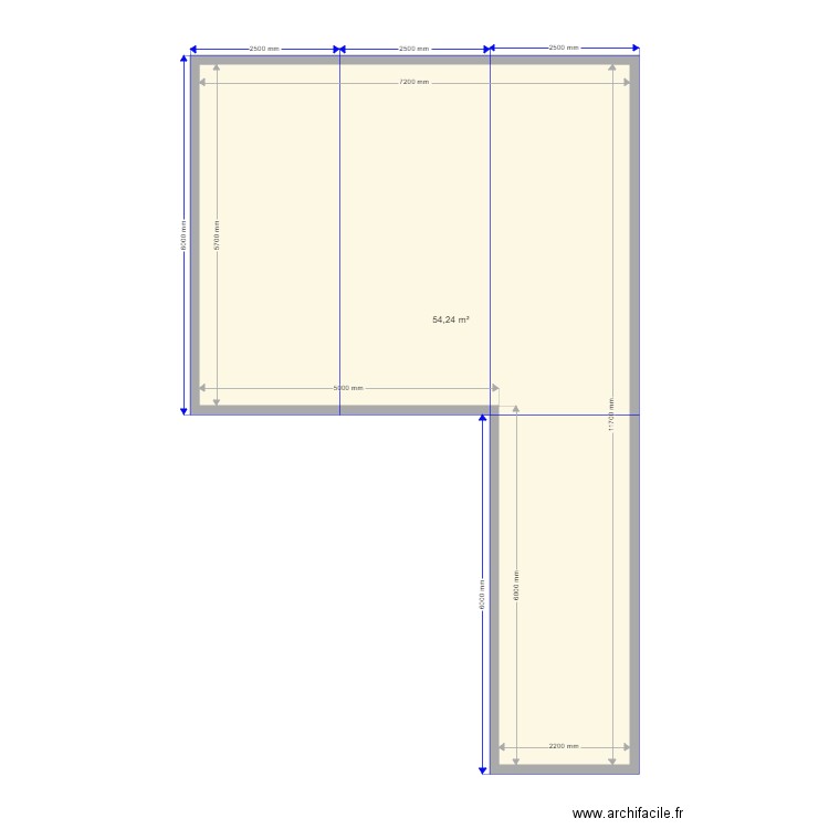 mm4. Plan de 1 pièce et 54 m2