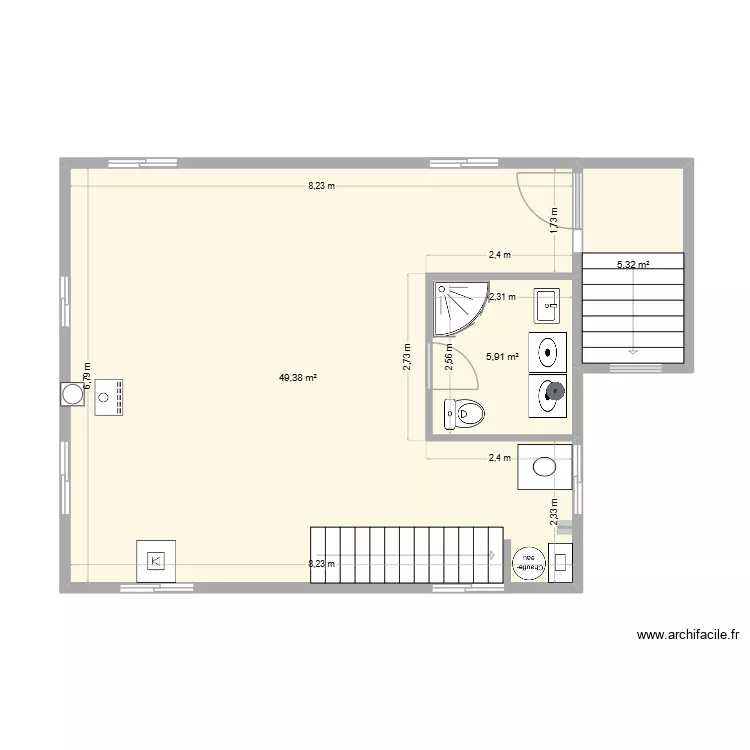 Sous-sol_existant. Plan de 3  et 61 m²