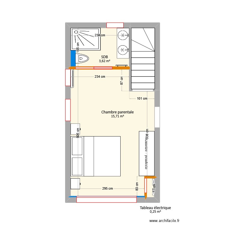 Do - Chambre parentale. Plan de 4 pièces et 22 m2