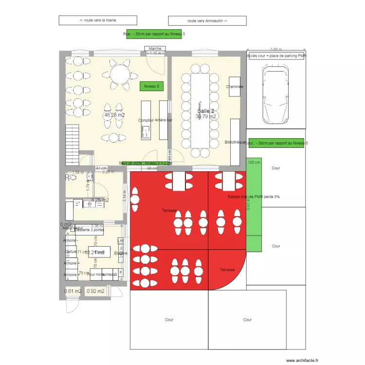 Plan avec espace plonge. Plan de 