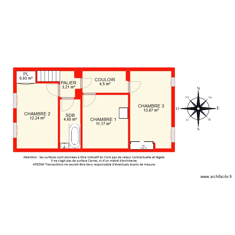 BI9117 ETAGE . Plan de 11 pièces et 51 m2