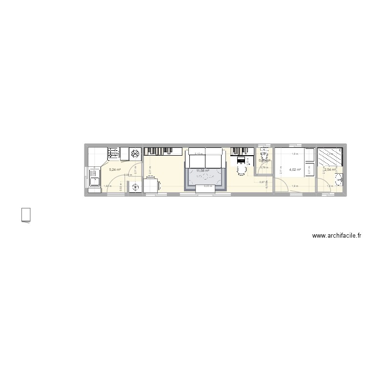 Container 40 feet nouvel essai 5. Plan de 5 pièces et 24 m2