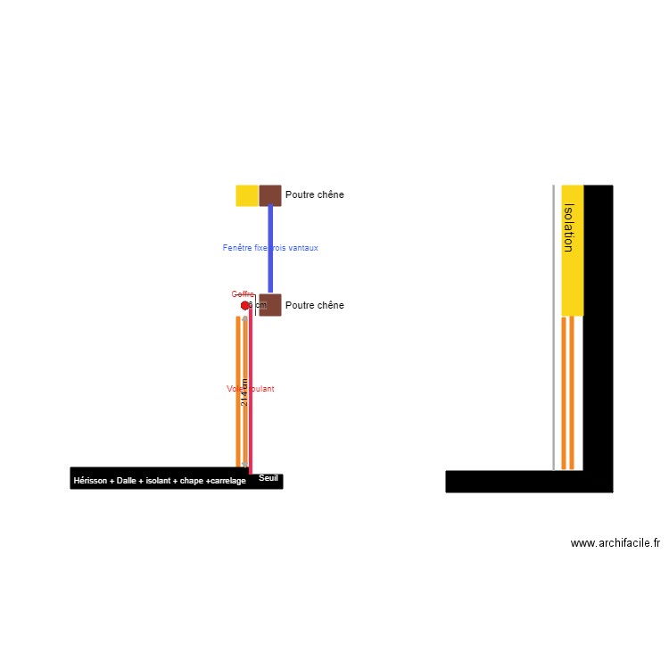 Porte fenêtre à galandage. Plan de 0 pièce et 0 m2