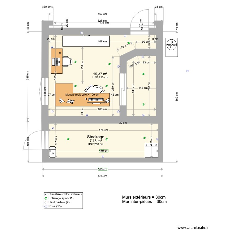 PLAN STUDIO DANS GARAGE V4 09-04 2022 . Plan de 2 pièces et 23 m2
