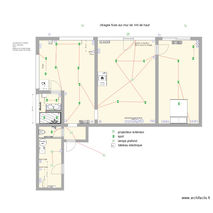 appartement. Plan de 7 pièces et 88 m2