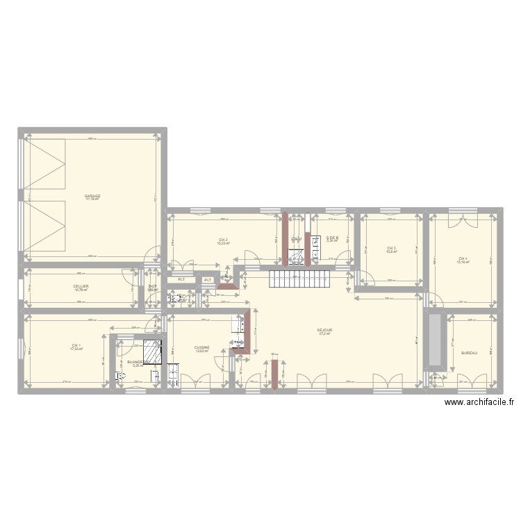BETOULLE TRAVAUX PHASE 2. Plan de 17 pièces et 197 m2
