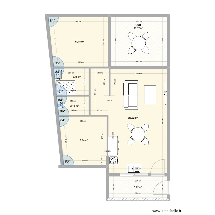 ROYAL MODIF APP 1 MEUBLES. Plan de 7 pièces et 72 m2