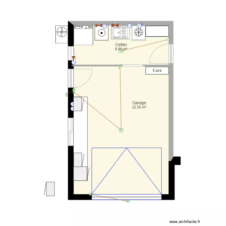 Garage et Cellier. Plan de 