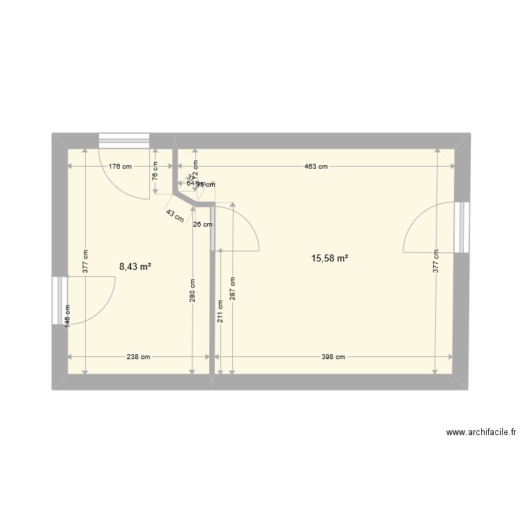 Granparigny - studio fin. Plan de 2 pièces et 24 m2