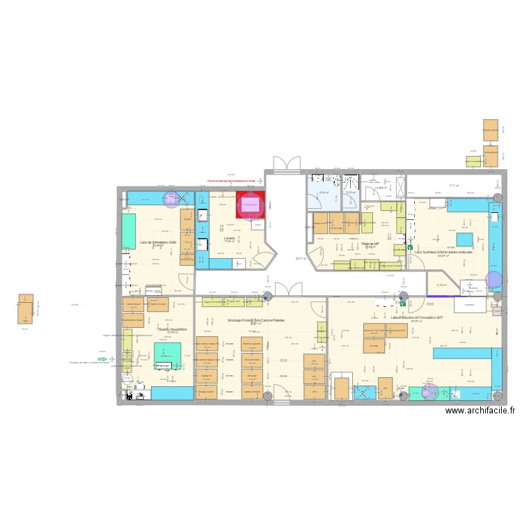 Labo RDC - Aménagement V1. Plan de 16 pièces et 262 m2