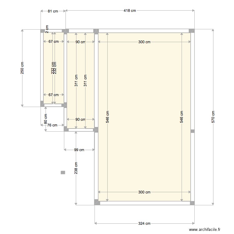 blondi aux. Plan de 3 pièces et 21 m2