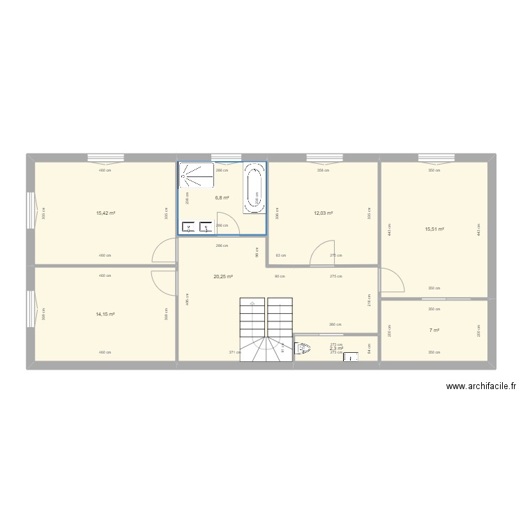 étage denicé. Plan de 15 pièces et 187 m2