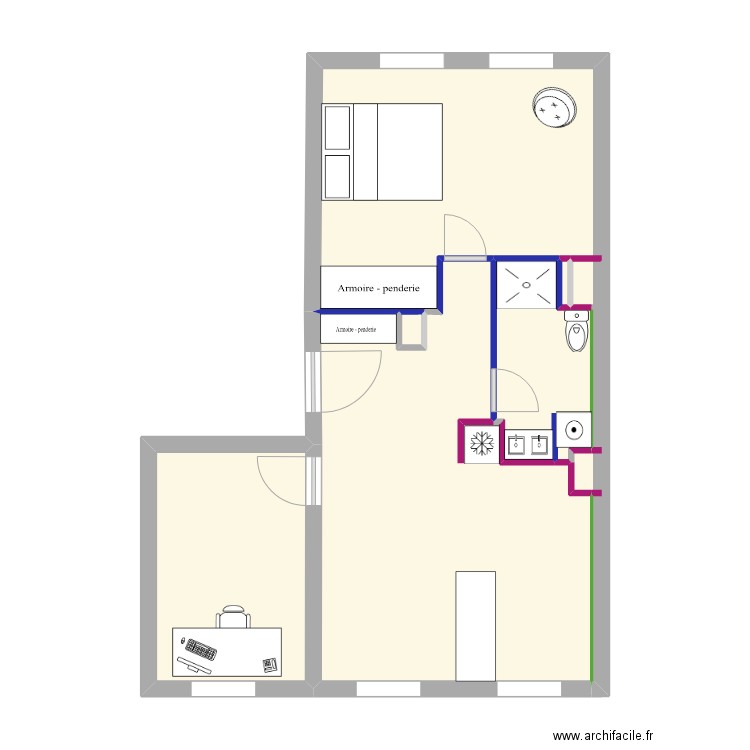 CONTI  plan placoplatre. Plan de 6 pièces et 53 m2