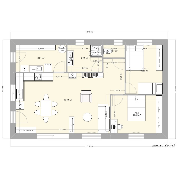 SmallRDCOnly. Plan de 6 pièces et 76 m2