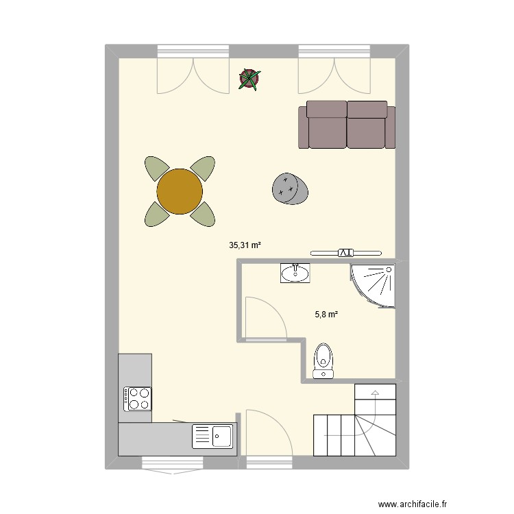 Clos Lot 1 Meublé Revu. Plan de 2 pièces et 41 m2