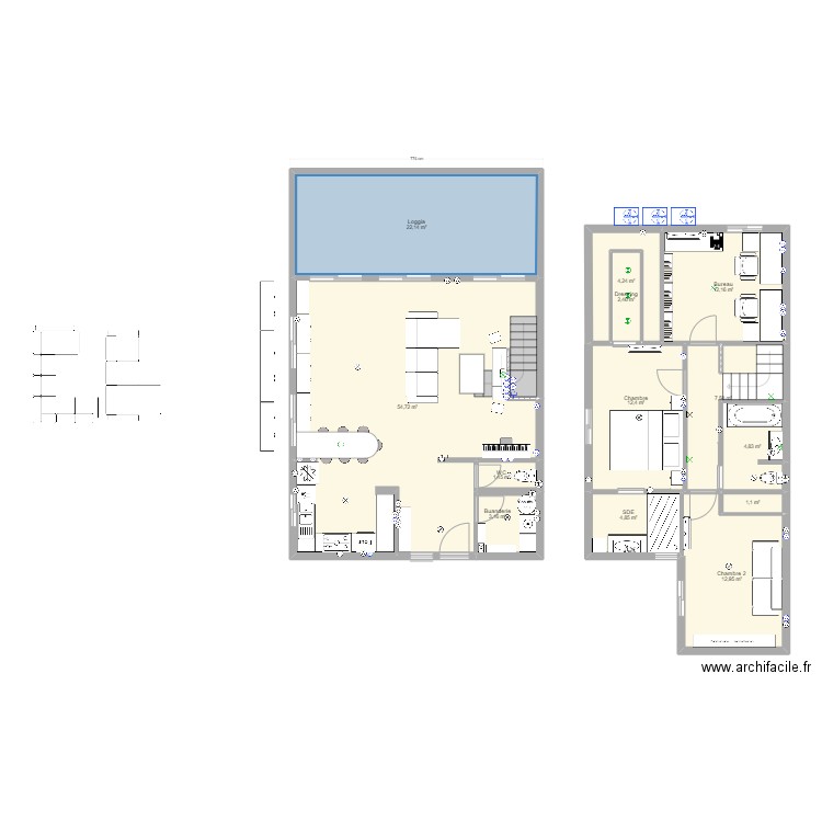 F4Bc. Plan de 13 pièces et 144 m2