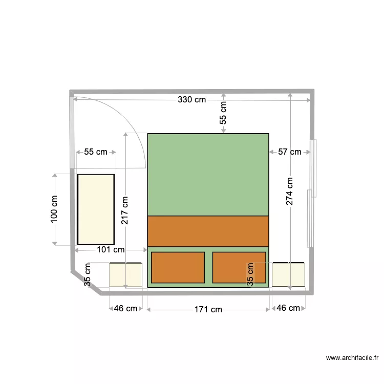 Chambre N&deg;1 (Jaune). Plan de 