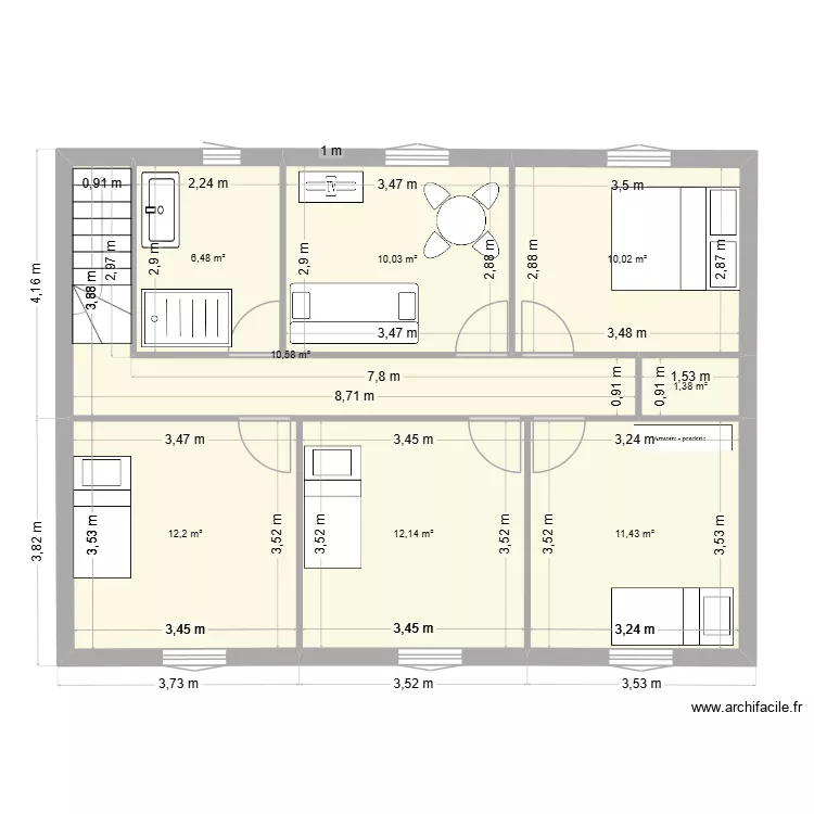 etage. Plan de 8  et 74 m²