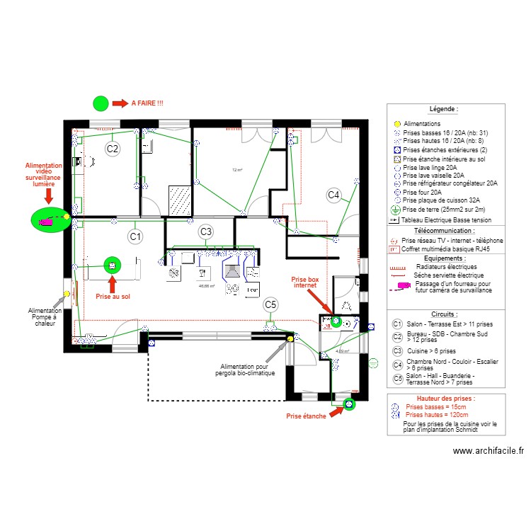 PLAN ELECTRIQUE RDC PRISES. Plan de 0 pièce et 0 m2