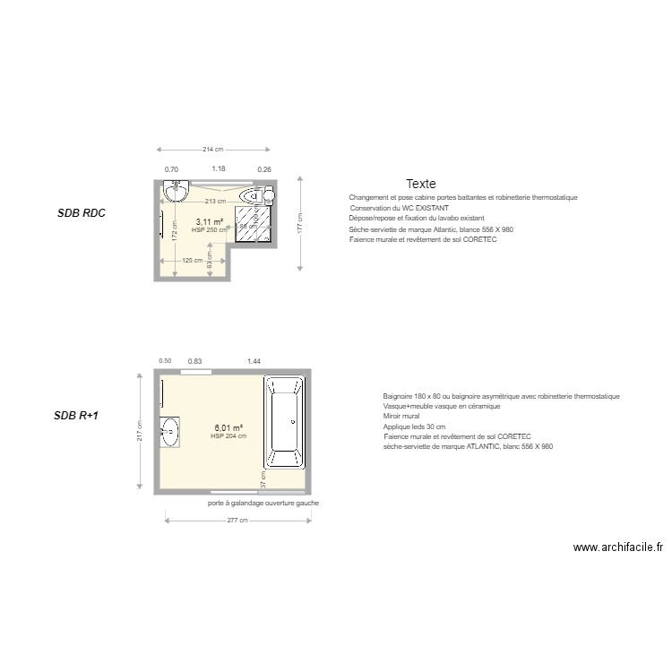 SDB FLEURY. Plan de 2 pièces et 9 m2