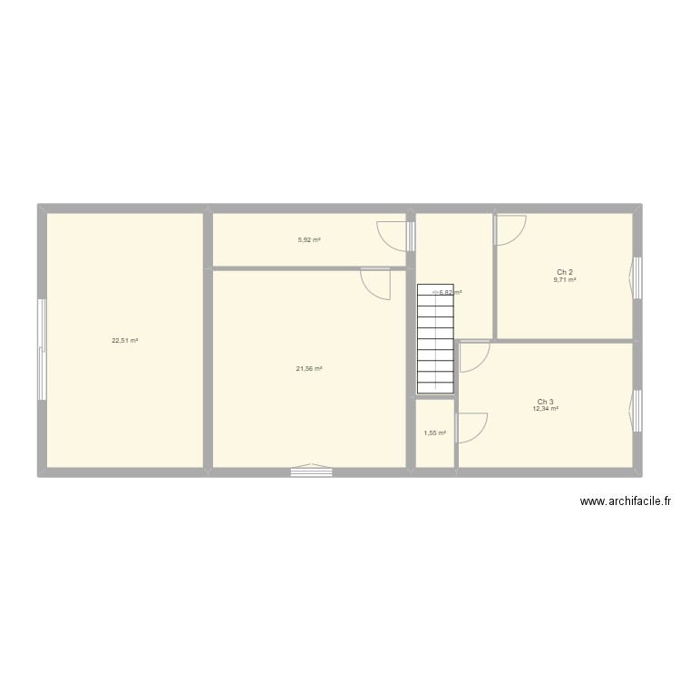 Plan Etage. Plan de 7 pièces et 80 m2