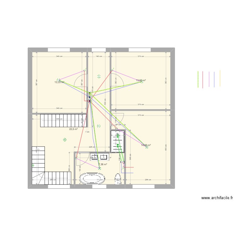 installation points lumineux R+1. Plan de 5 pièces et 71 m2