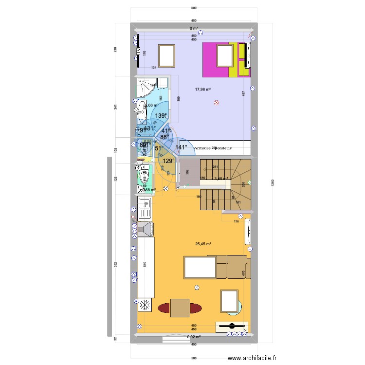 Etage2 V3. Plan de 8 pièces et 51 m2