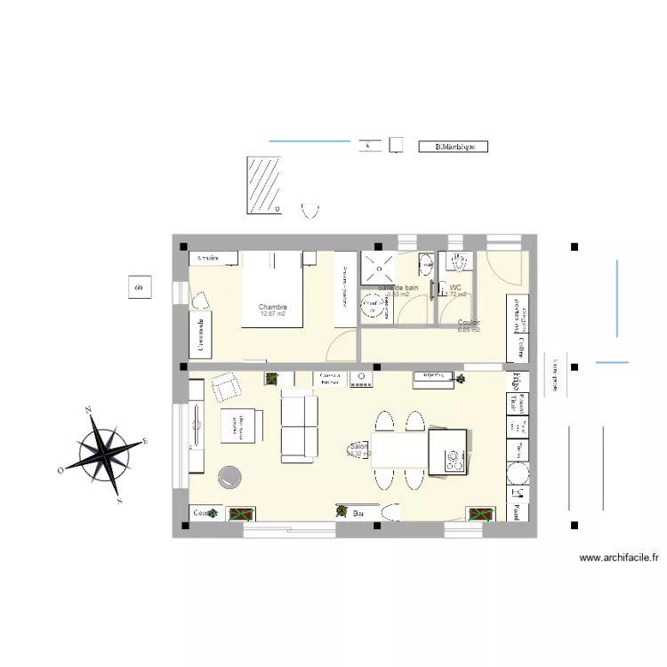 PG appart plain pied  pignon ouest 58m 1. Plan de 