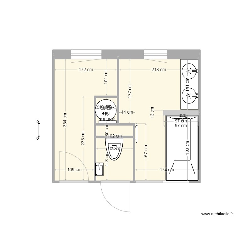 salle de bains 3. Plan de 5 pièces et 13 m2