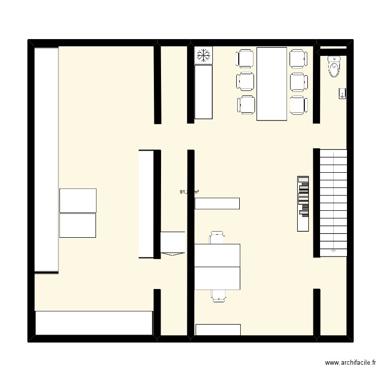 Flon Sous-sol. Plan de 1 pièce et 91 m2