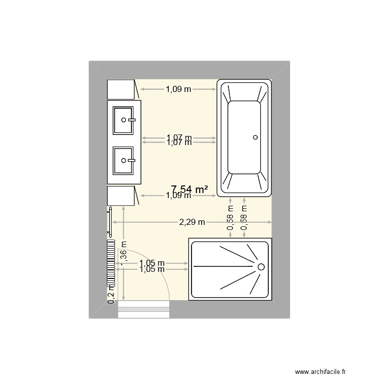 salle de bain Lann. Plan de 1 pièce et 8 m2