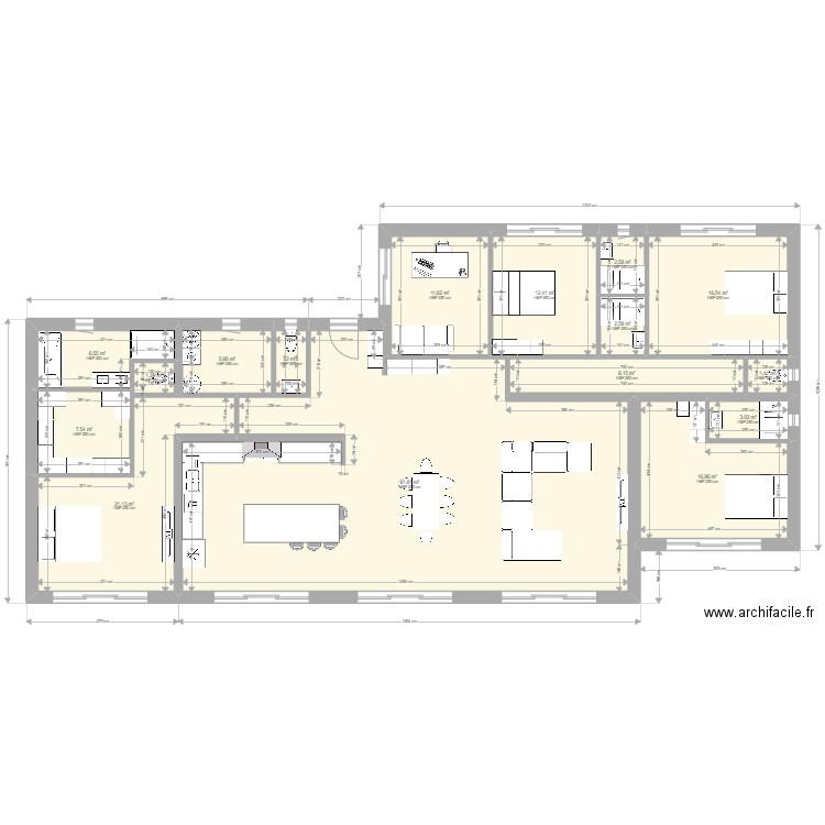 F5 PLUS BUREAU. Plan de 16 pièces et 211 m2