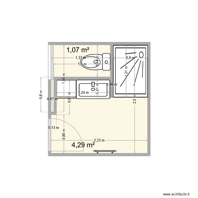 Plan 5 SdB Marie. Plan de 2 pièces et 5 m2