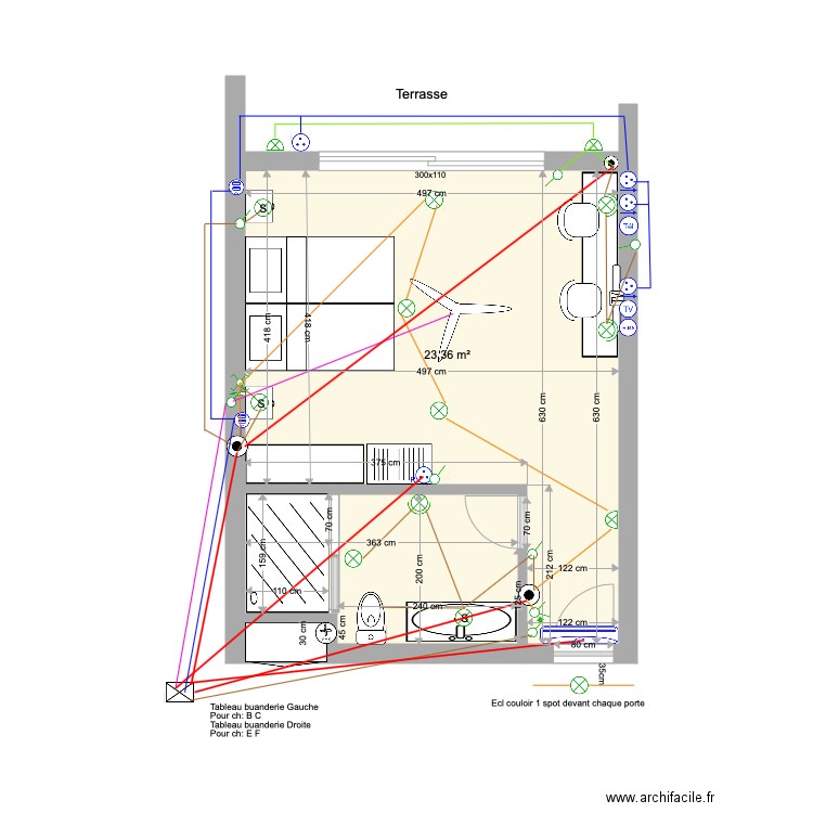 Chambre F arrière Etage 1 élec du 22 02 20. Plan de 0 pièce et 0 m2