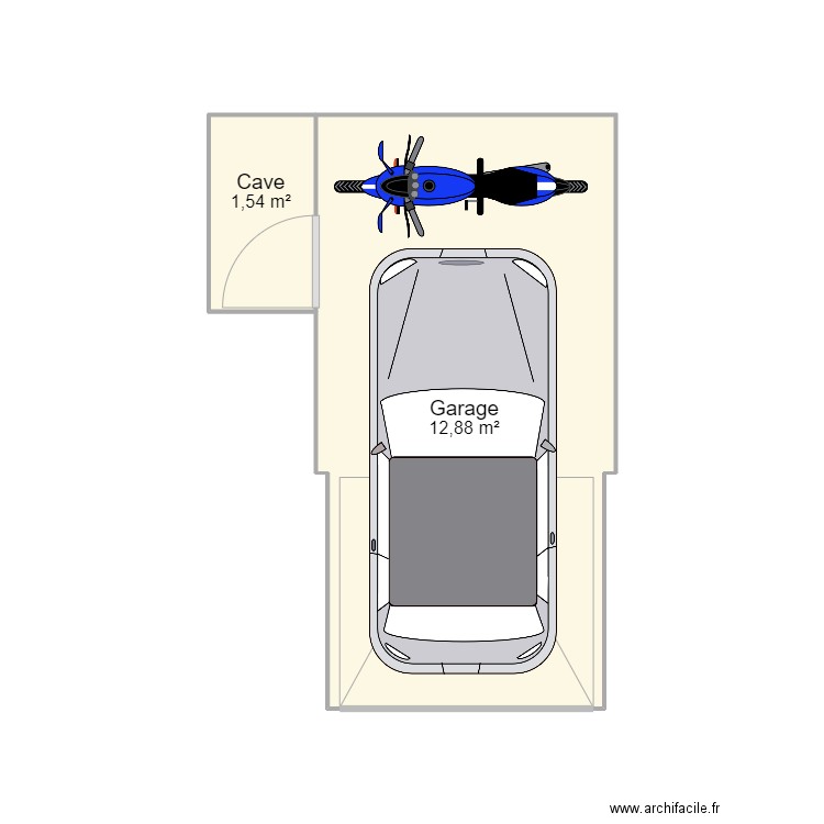 Garage Meinau. Plan de 2 pièces et 14 m2