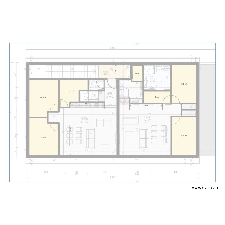 appart pouzac 1.0. Plan de 7 pièces et 55 m2