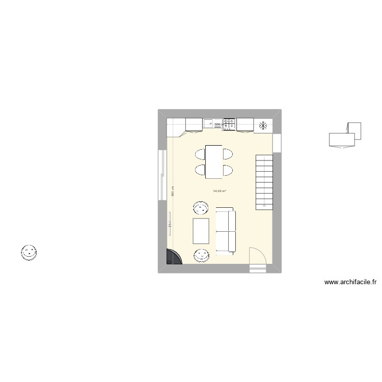 g&icirc;te pi&egrave;ce de vie escalier droit. Plan de 0 pièce et 0 m2
