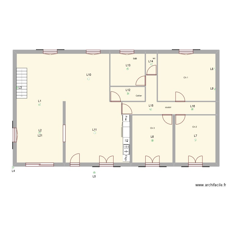 RDC Eclairage. Plan de 8 pièces et 157 m2