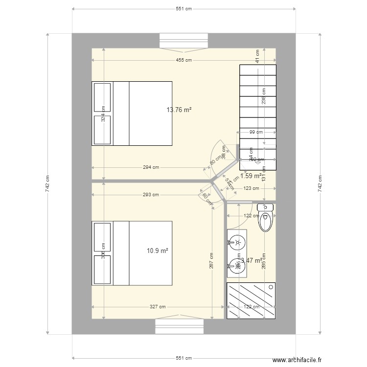 F3 rdc cote garage etage. Plan de 4 pièces et 30 m2