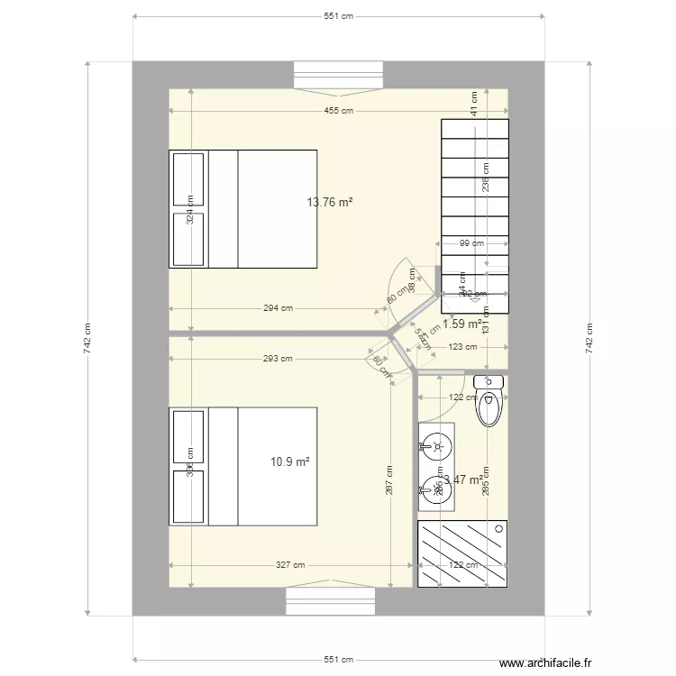 F3 rdc cote garage etage. Plan de 