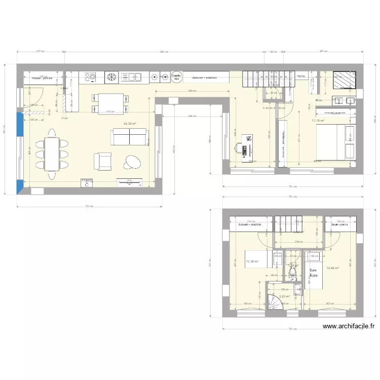 Maison avec patio. Plan de 