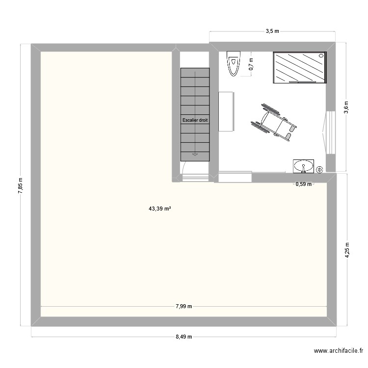 Piece à rajouter. Plan de 1 pièce et 43 m2