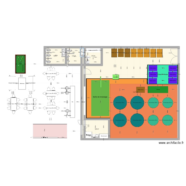 Brewpub 1. Plan de 7 pièces et 170 m2